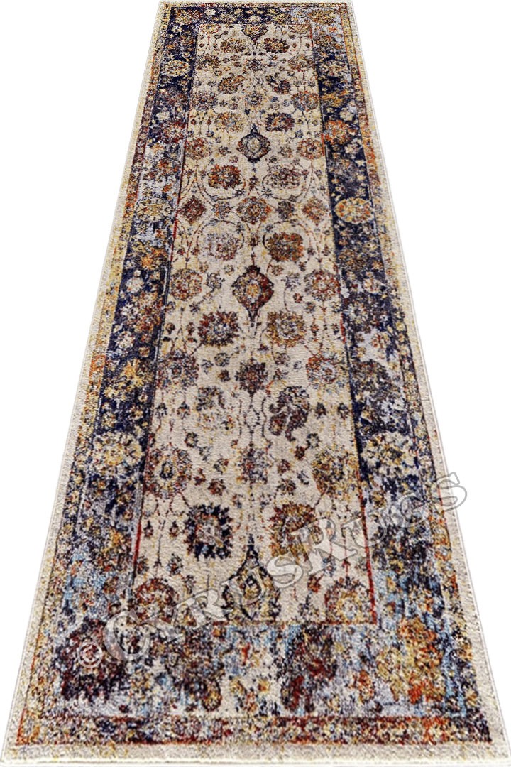 Las Vegas Hallway Runner Rugs 3550F Cotton N Blue - Click Image to Close
