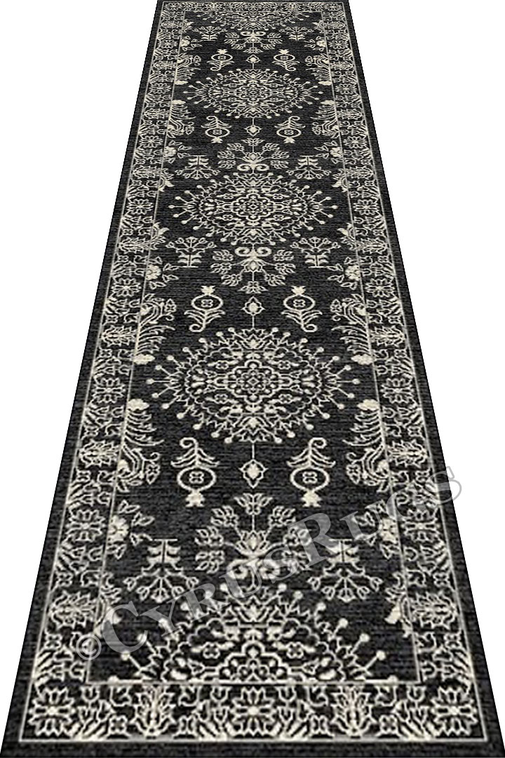Vintage Hallway Runner Rugs 0HB92 Charcoal Cotton - Click Image to Close