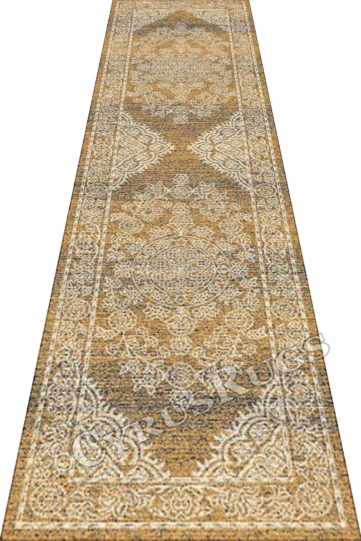 Vintage Hallway Runner Rugs 3672F Yellow Cotton - Click Image to Close