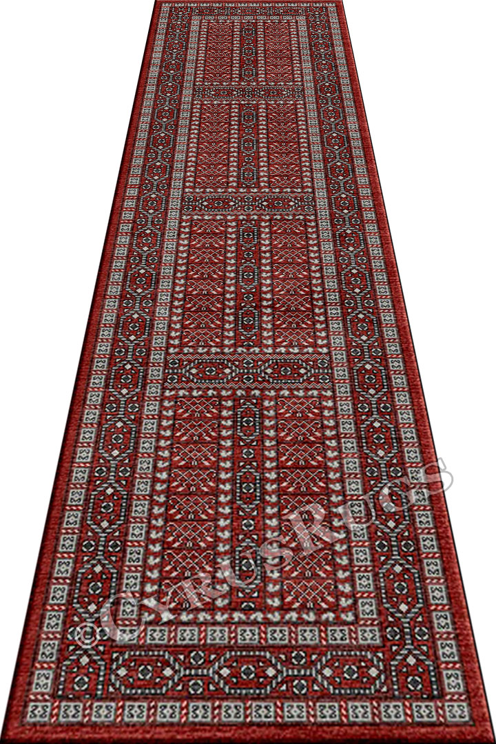Vintage Geometric Hallway Runner Rug 0W146 Red Red - Click Image to Close