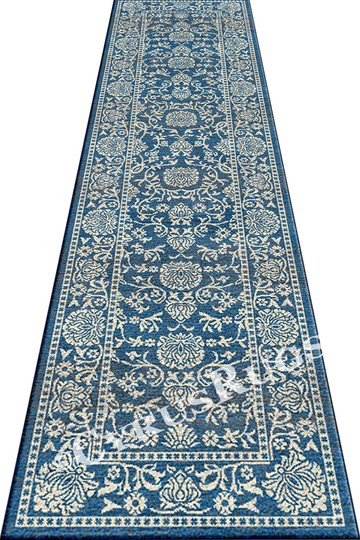 Vintage Hallway Runner Rugs 3671F Blue Cotton - Click Image to Close