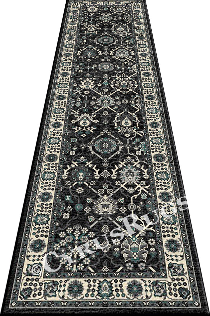 Vintage Hallway Runner Rugs 3669F Charcoal Blue - Click Image to Close