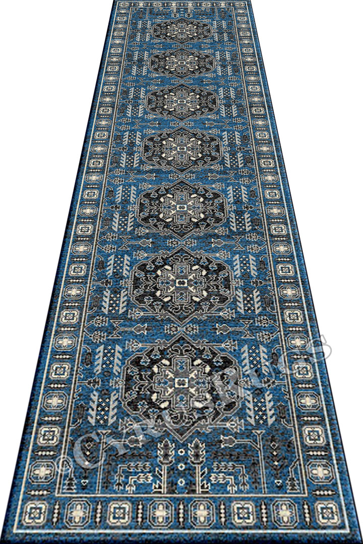 Vintage Geometric Hallway Runner Rug 0W150 Blue Charcoal EV - Click Image to Close
