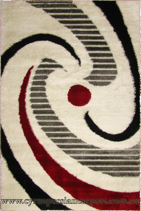 California Abstract Shaggy Rug 1383 White Red - Click Image to Close