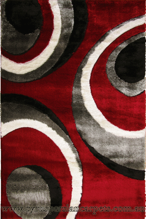 California Circle Design Shaggy Rug 181 Red White - Click Image to Close
