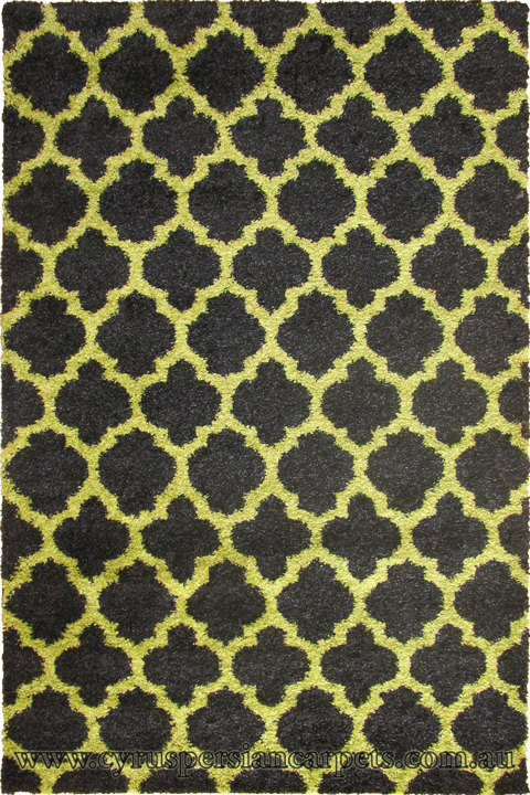 Marrakesh Trellis Shaggy Rug 2496A Black Green - Click Image to Close