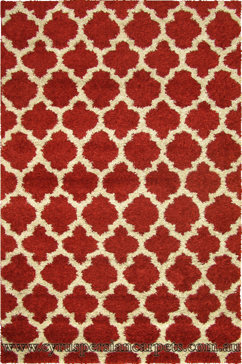 Marrakesh Trellis Shaggy Rug 2496A Red Bone - Click Image to Close