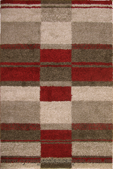 Marrakesh Geometric Shaggy Rug 2520A D. Beige Red - Click Image to Close