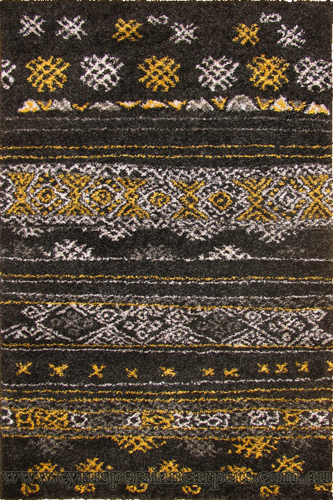 Marrakesh Abstract Shaggy Rug 2547A Black Cream - Click Image to Close