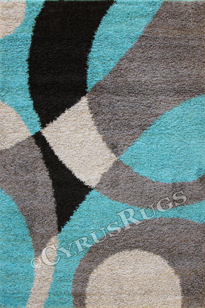 Moda Modern Abstract Shaggy Rug A409A Turkuaz - Click Image to Close