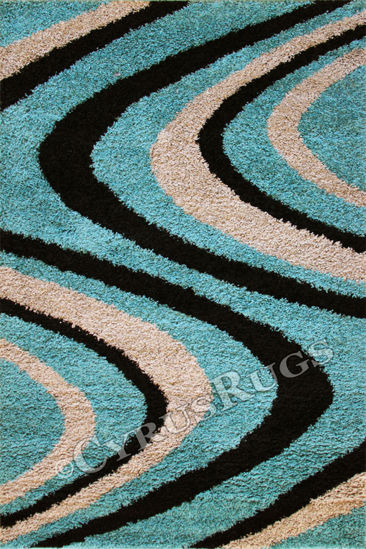 Moda Modern Wavy Shaggy Rug S537B Turkuaz - Click Image to Close