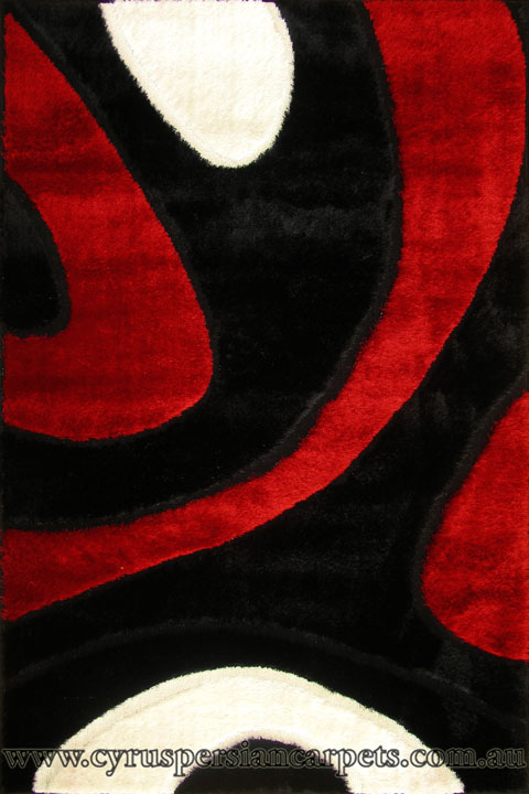 Monte Carlo Abstract Shaggy Rug 3583 Black Red White - Click Image to Close