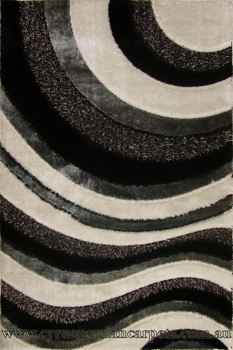 Monte Carlo Wavy Shaggy Rug 1018 Black White Grey - Click Image to Close