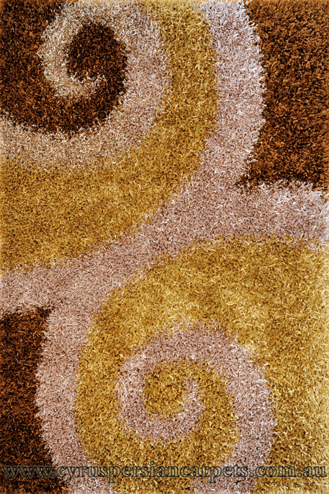 Rio Modern Abstract Shaggy Rug RCIRCL BRN - Click Image to Close