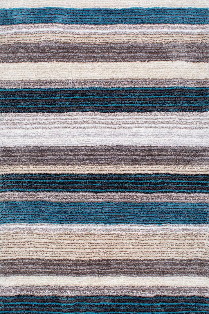 Splendor Striped Shaggy Rugs ZOM1B Blue Multi - Click Image to Close