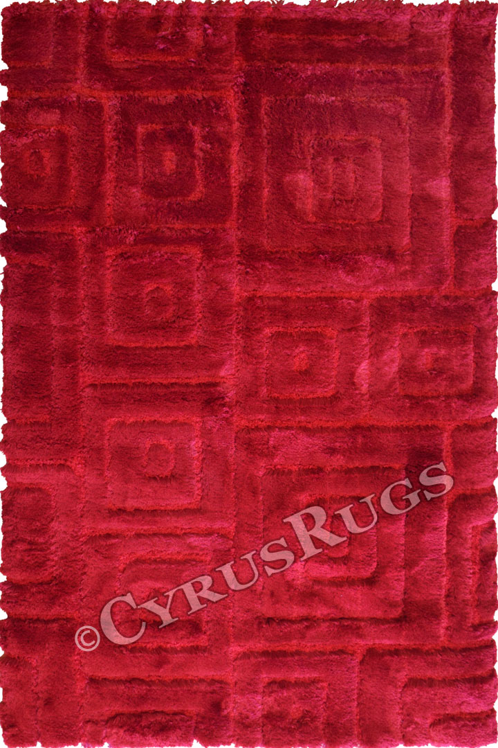 Super Shaggy Square Pattern Rugs 5678 Red Red - Click Image to Close