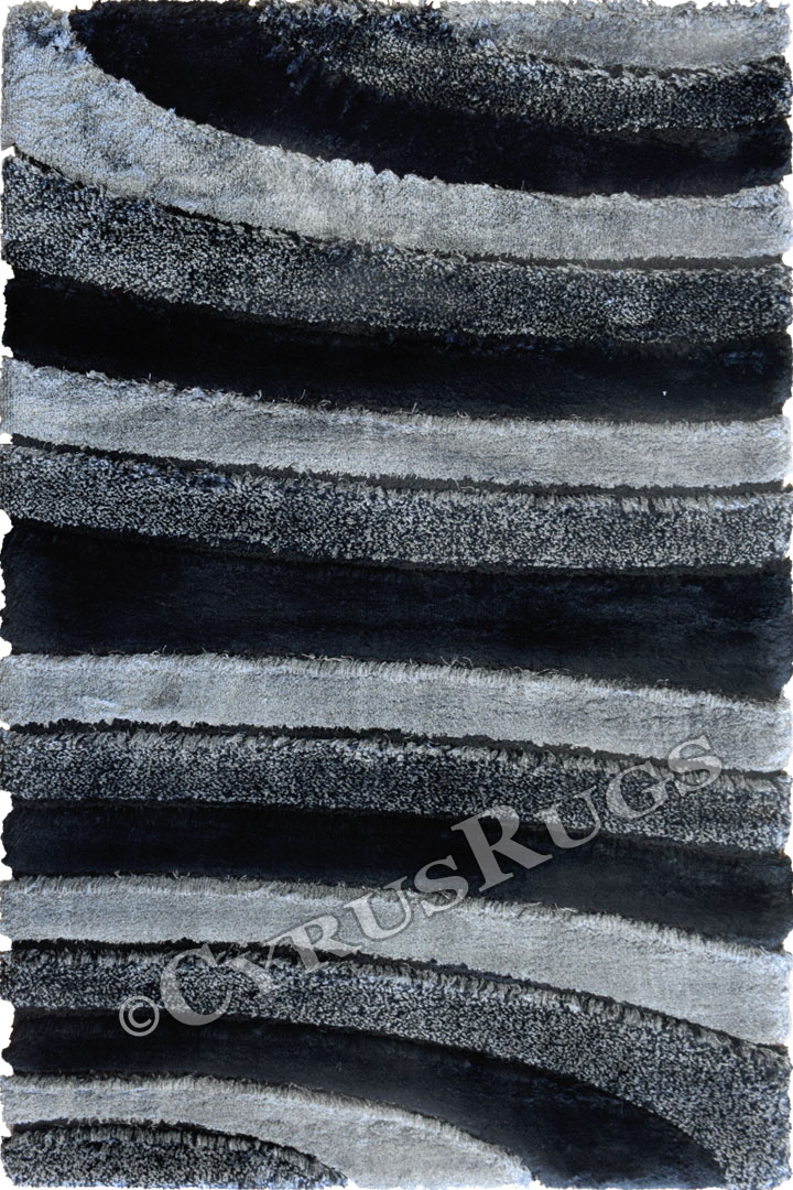 Super Shaggy Striped Rugs 5010 Black Grey - Click Image to Close