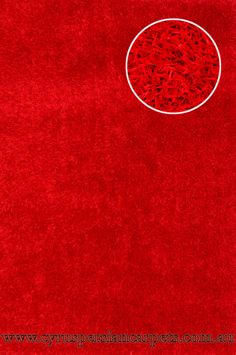 Viscose Plain Shaggy Rug 608 Red - Click Image to Close