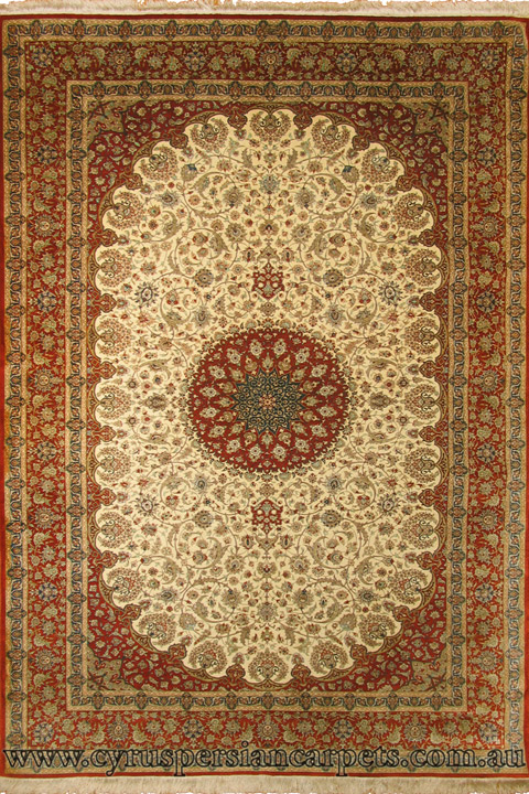 Kum Hand Knotted Medallion Silk Rug - Click Image to Close