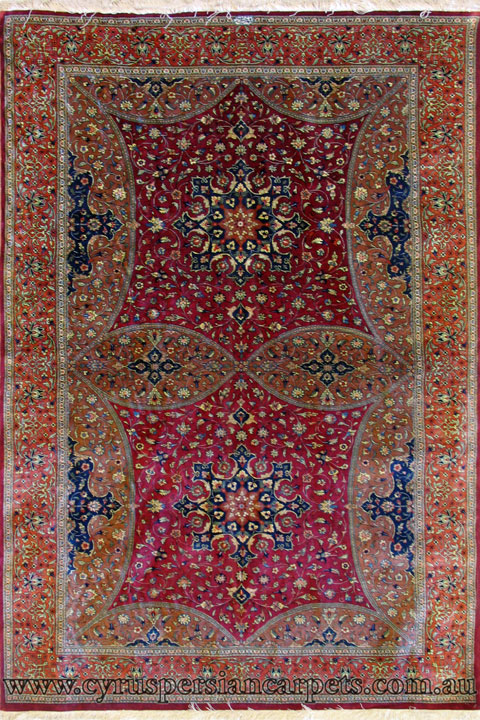 Kum Signed Medallion Hand Knotted Silk Rug - Click Image to Close