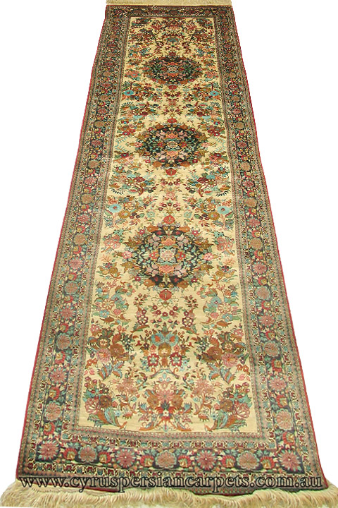 Hereke Hand Knotted Silk Hallway Runner Rug - Click Image to Close