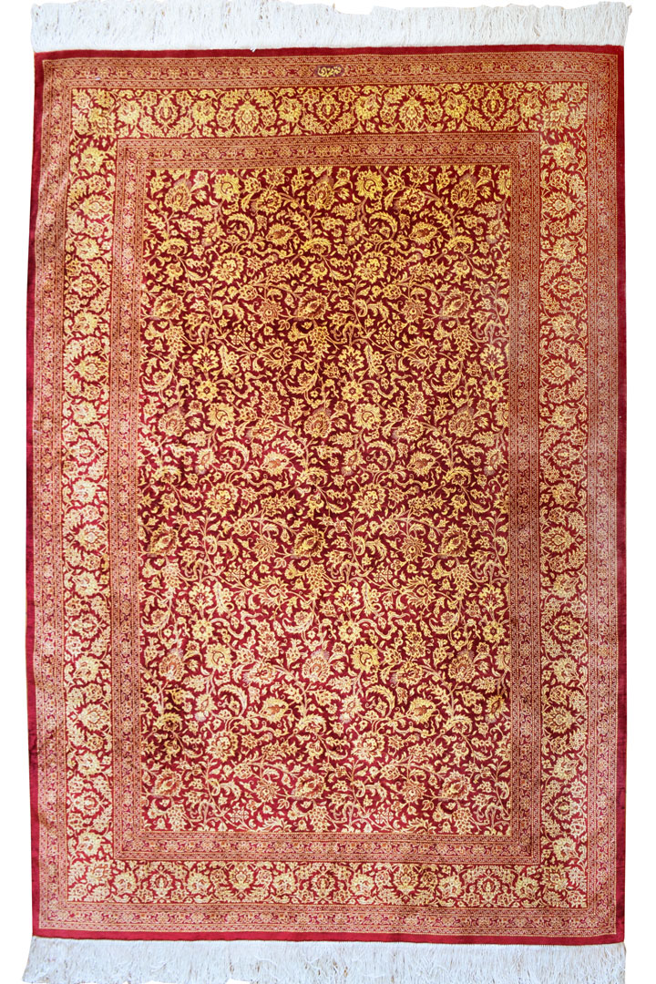 Kum Signed Oriental Hand Knotted Silk Rug - Click Image to Close