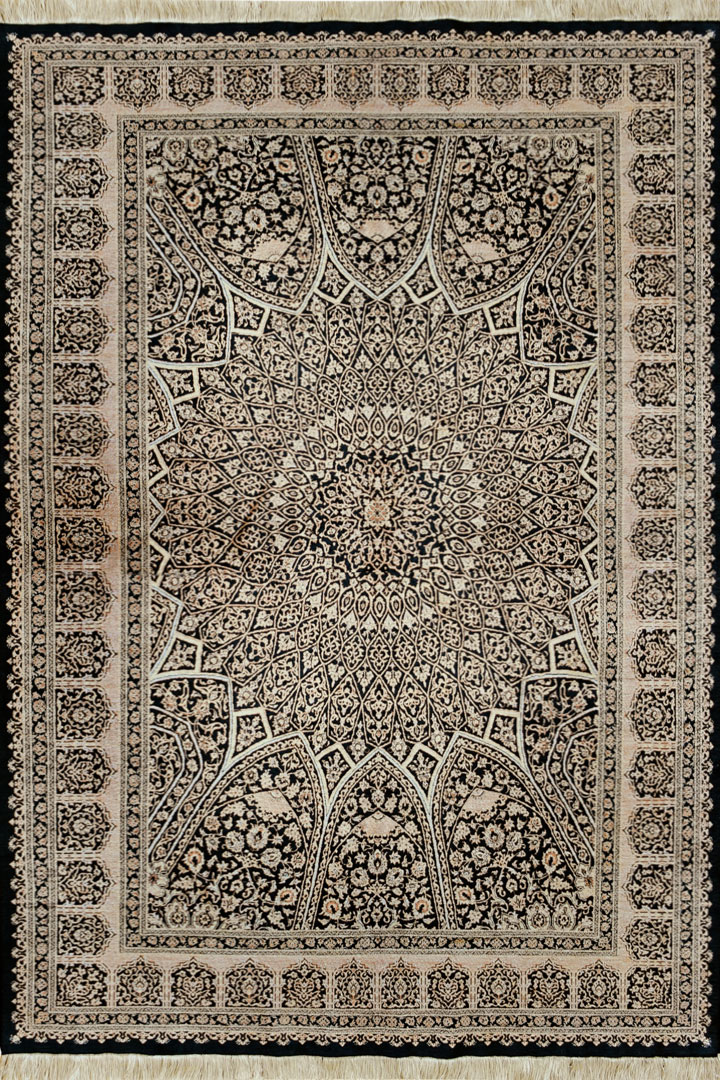 Kum Signed Medallion Hand Knotted Silk Rug - Click Image to Close