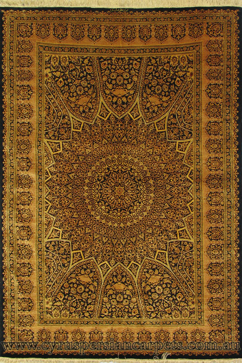 Kum Signed Medallion Hand Knotted Silk Rug - Click Image to Close