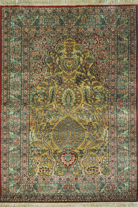 Hereke Prayer Hand Knotted Gold & Silk Rug - Click Image to Close