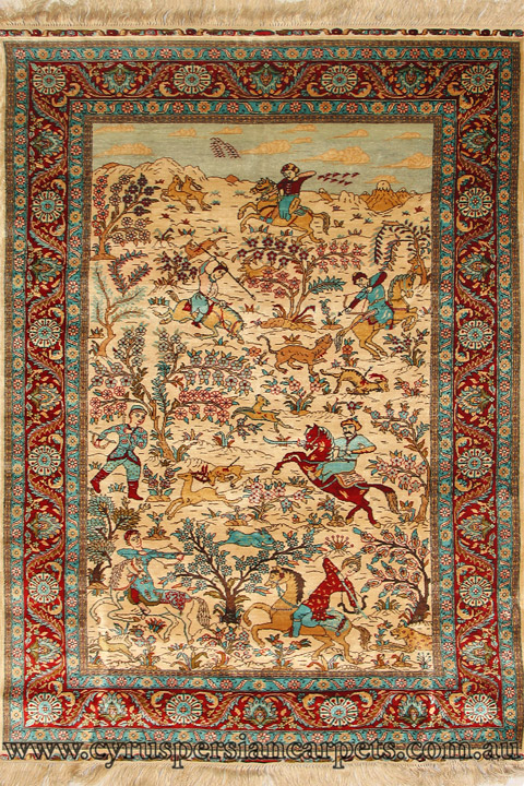 Hereke Pictorial Hand Knotted Silk Rug - Click Image to Close
