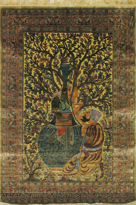Hereke Pictorial Hand Knotted Silk Rug - Click Image to Close