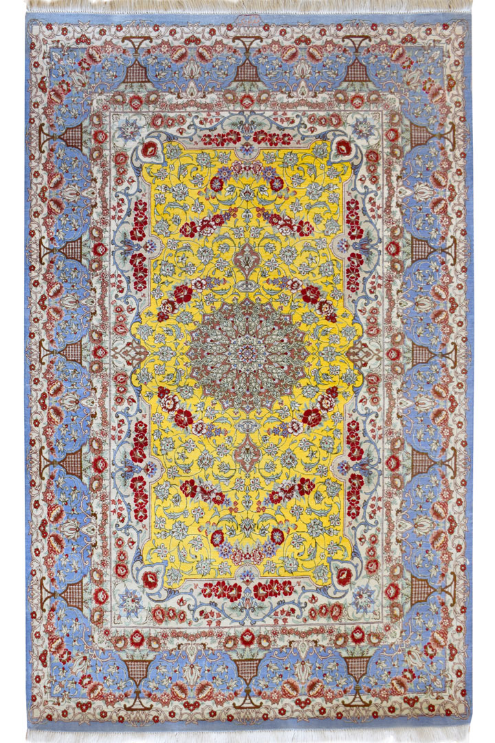 Kum Medallion Hand Knotted Silk Rug - Click Image to Close