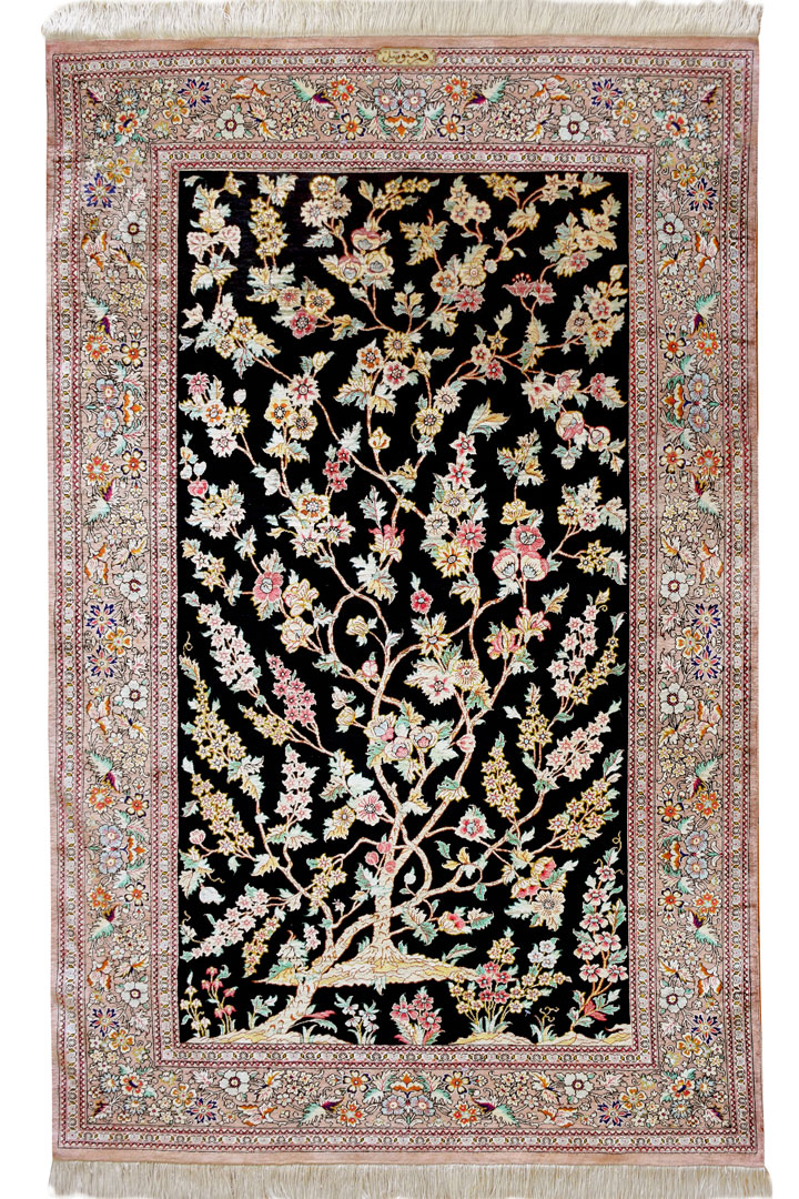 Kum Signed Tree of Life Hand Knotted Silk Rug - Click Image to Close
