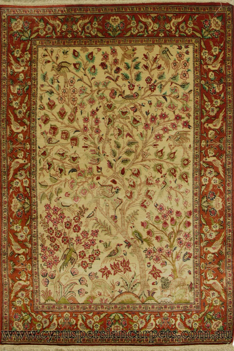 Kum Tree of Life Hand Knotted Silk Rug - Click Image to Close