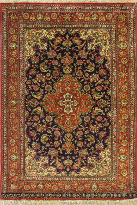 Kum Medallion Hand Knotted Silk Rug - Click Image to Close