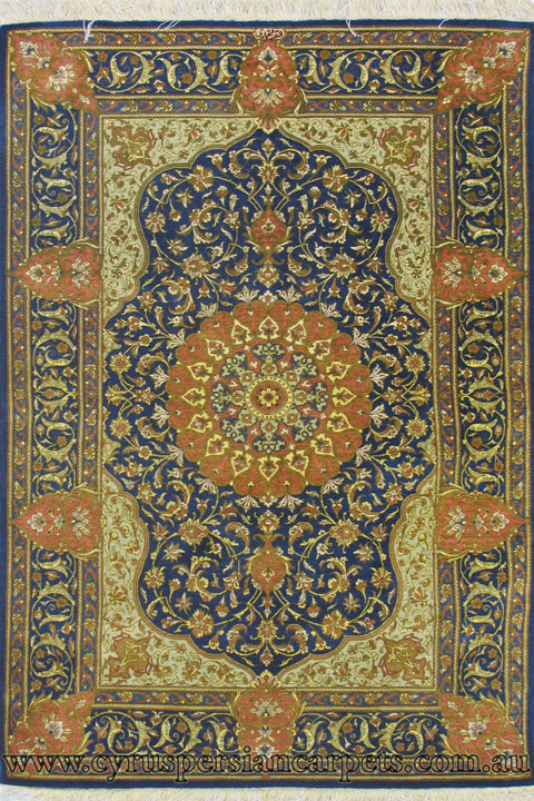 Kum Signed Medallion Hand Knotted Silk Rug - Click Image to Close