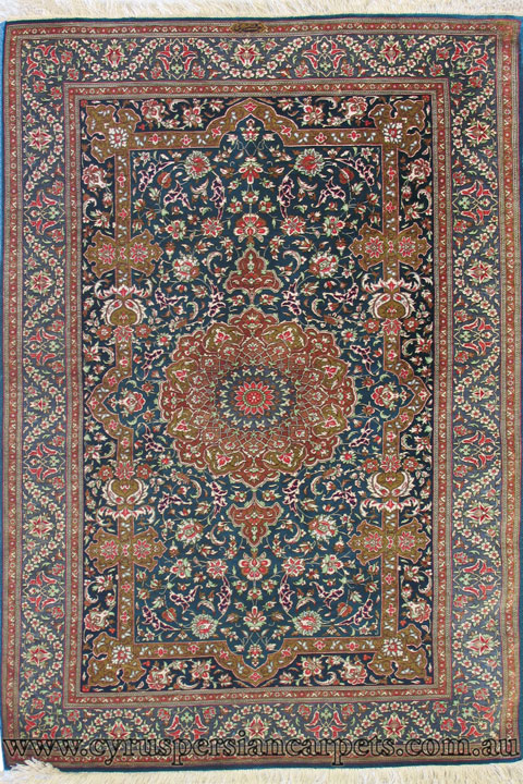 Kum Signed Medallion Hand Knotted Silk Rug - Click Image to Close