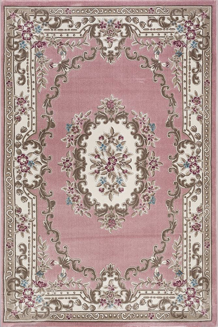 Aubusson Traditional Floral Rugs G069A Pink Pink - Click Image to Close