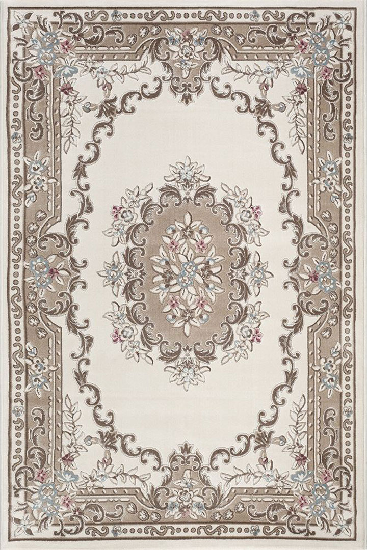 Aubusson Traditional Floral Rugs G069A White L.Blue - Click Image to Close