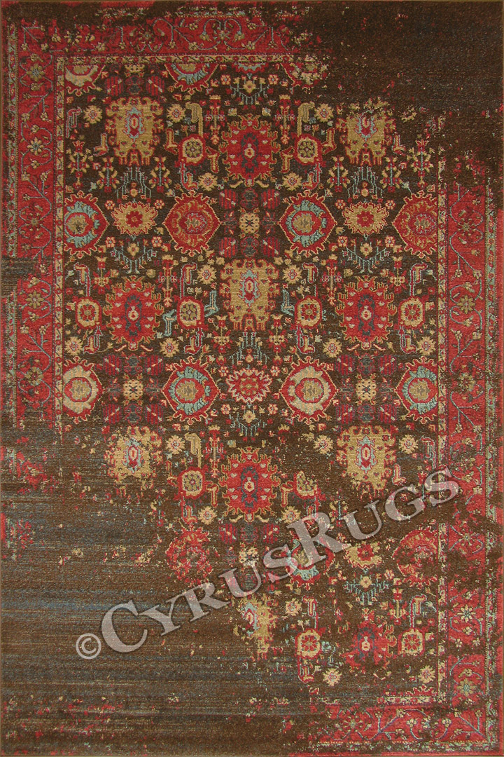 Chicago Traditional Floral Rug 346A Brown D. Blue - Click Image to Close