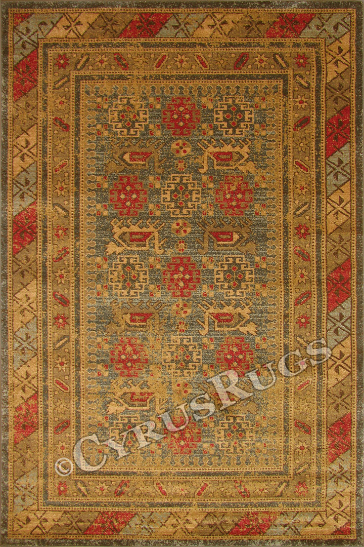 Chicago Traditional Geometric Rug 421A D. Blue L. Beige - Click Image to Close