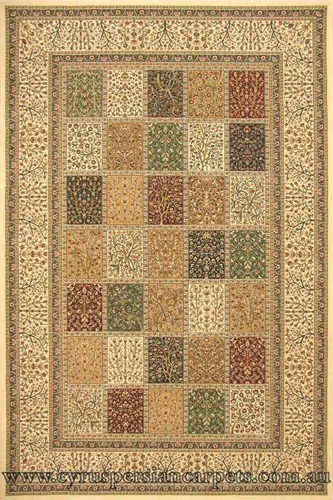 Hereke Traditional Square Pattern Rug Bakht Ivory - Click Image to Close