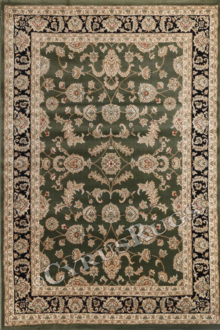 Gianni Traditional Border Rugs 500 Green Black - Click Image to Close