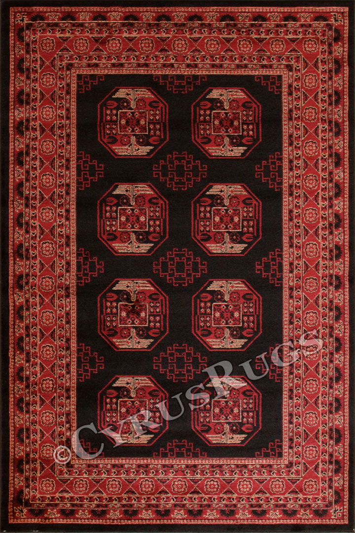 Minnesota Traditional Geometric Rug 3355A Black Red - Click Image to Close