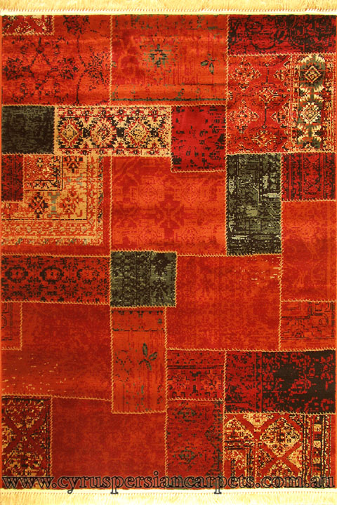 Sicily Traditional Patchwork Rug 3149 Terra Red - Click Image to Close