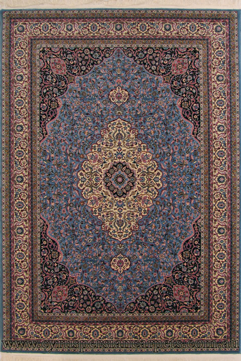 Super Istanbul Traditional Medallion Rug Bergama Sky Blue - Click Image to Close