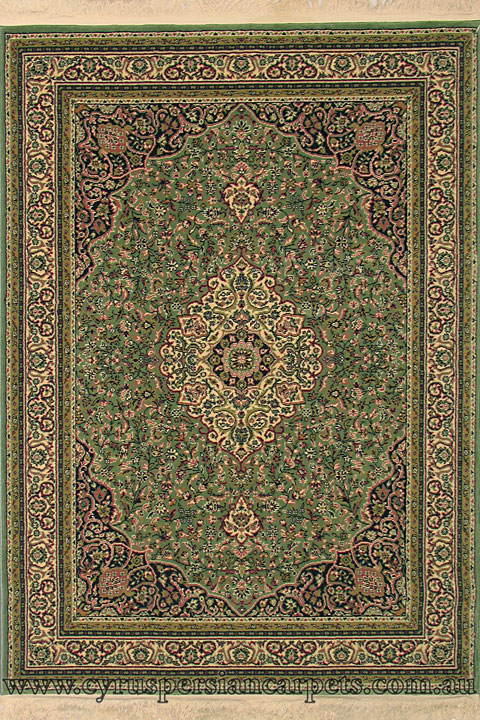 Super Istanbul Traditional Medallion Rug Bergama Green - Click Image to Close