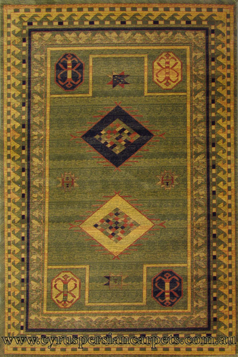 Classic Treasure Traditional Geometric Rug UBL2A Green - Click Image to Close