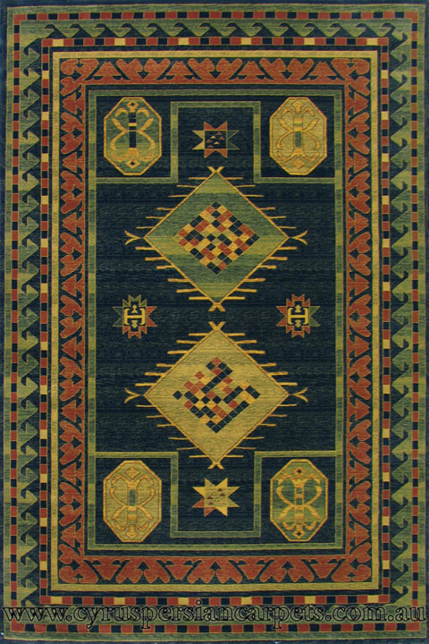 Classic Treasure Traditional Geometric Rug UBL2A Navy - Click Image to Close