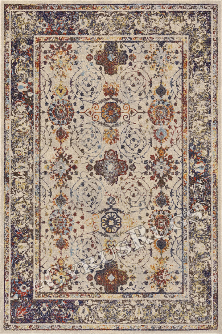 Las Vegas Traditional Border Rugs 13102 Cotton Silver - Click Image to Close